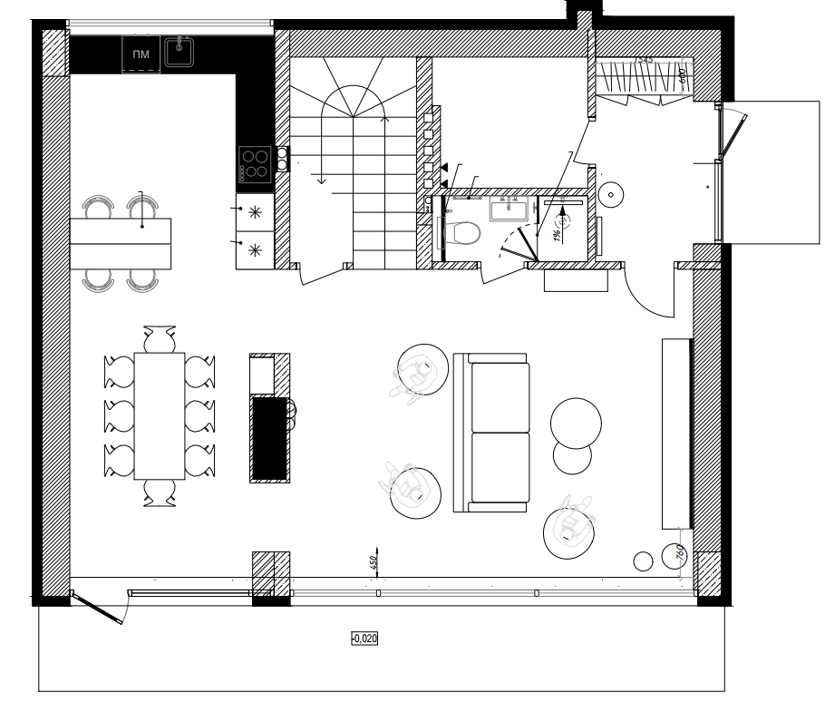 План первого этажа в доме в селе Стоянка - FoxProject